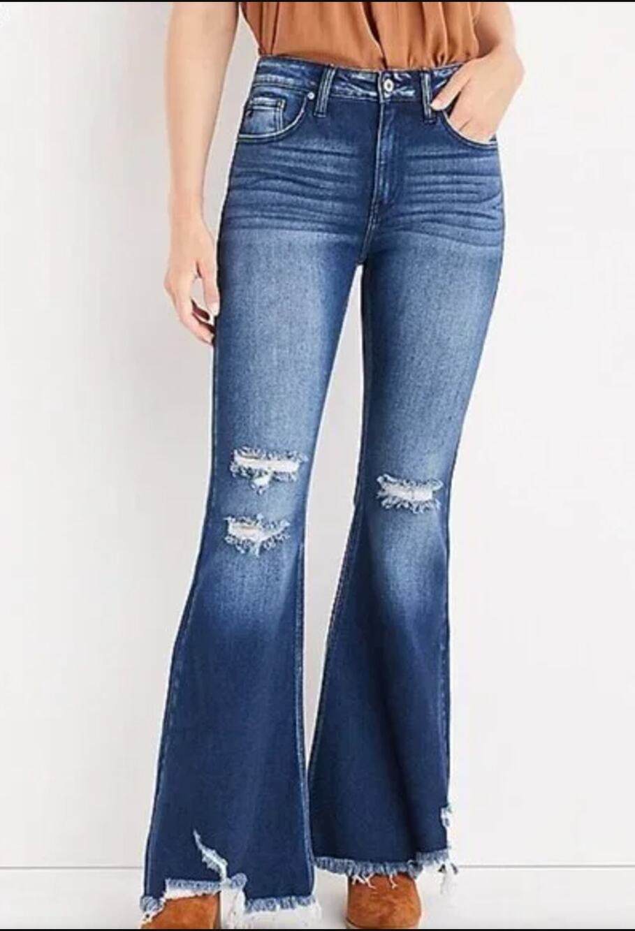 New KanCan High Rise Distressed Flare Jeans - 29 waist - Picture 1 of 4